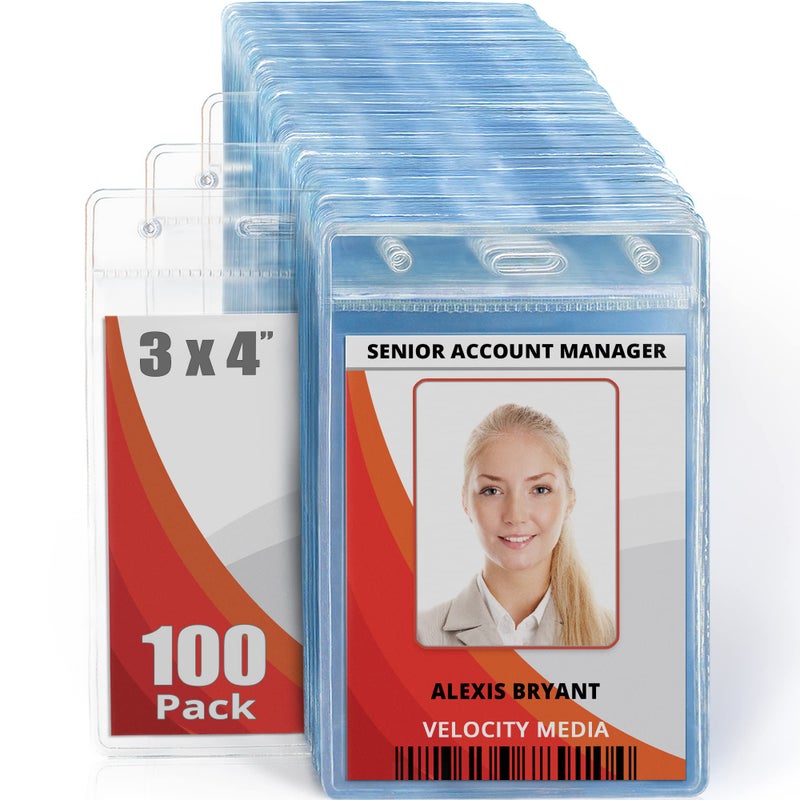 Mifflin-USA Plastic Vertical Card Holder (3x4 Inch, Clear, Bulk 100 Pack) Quick Load No Zipper Name ID Badge - Image 1